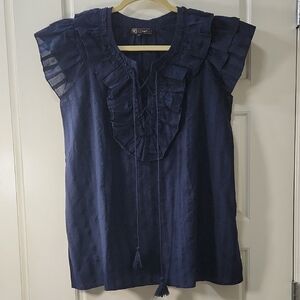 NWOT DG2 Midnight Blue Ruffled Blouse - Small
